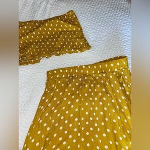 mustard yellow polka dot 2 piece set.